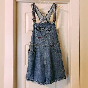 Vintage Blue Jean Short Overalls with front pocket